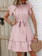 Marielle Robe Mini Femme à Pois avec Taille Nouée et Jupe Évasée Romantique Chic