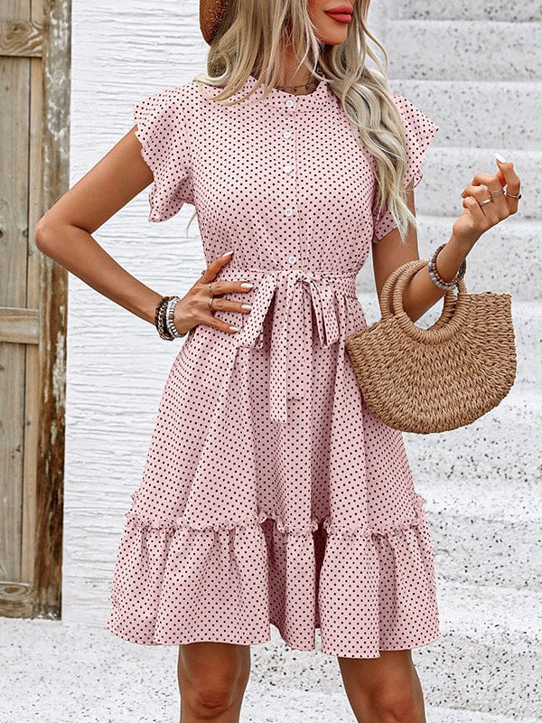 Marielle Robe Mini Femme à Pois avec Taille Nouée et Jupe Évasée Romantique Chic