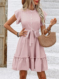 Marielle Robe Mini Femme à Pois avec Taille Nouée et Jupe Évasée Romantique Chic