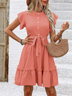 Marielle Robe Mini Femme à Pois avec Taille Nouée et Jupe Évasée Romantique Chic