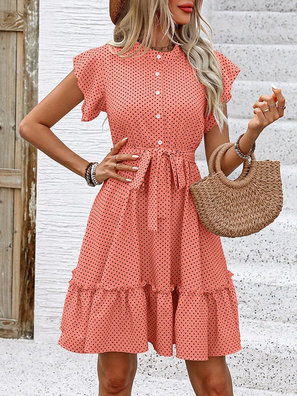 Marielle Robe Mini Femme à Pois avec Taille Nouée et Jupe Évasée Romantique Chic