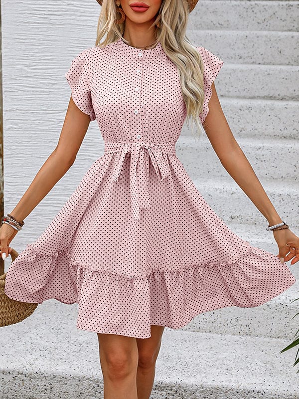 Marielle Robe Mini Femme à Pois avec Taille Nouée et Jupe Évasée Romantique Chic