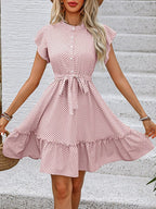 Marielle Robe Mini Femme à Pois avec Taille Nouée et Jupe Évasée Romantique Chic
