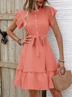 Marielle Robe Mini Femme à Pois avec Taille Nouée et Jupe Évasée Romantique Chic