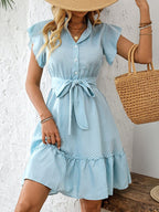 Marielle Robe Mini Femme à Pois avec Taille Nouée et Jupe Évasée Romantique Chic