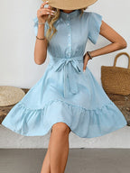 Marielle Robe Mini Femme à Pois avec Taille Nouée et Jupe Évasée Romantique Chic