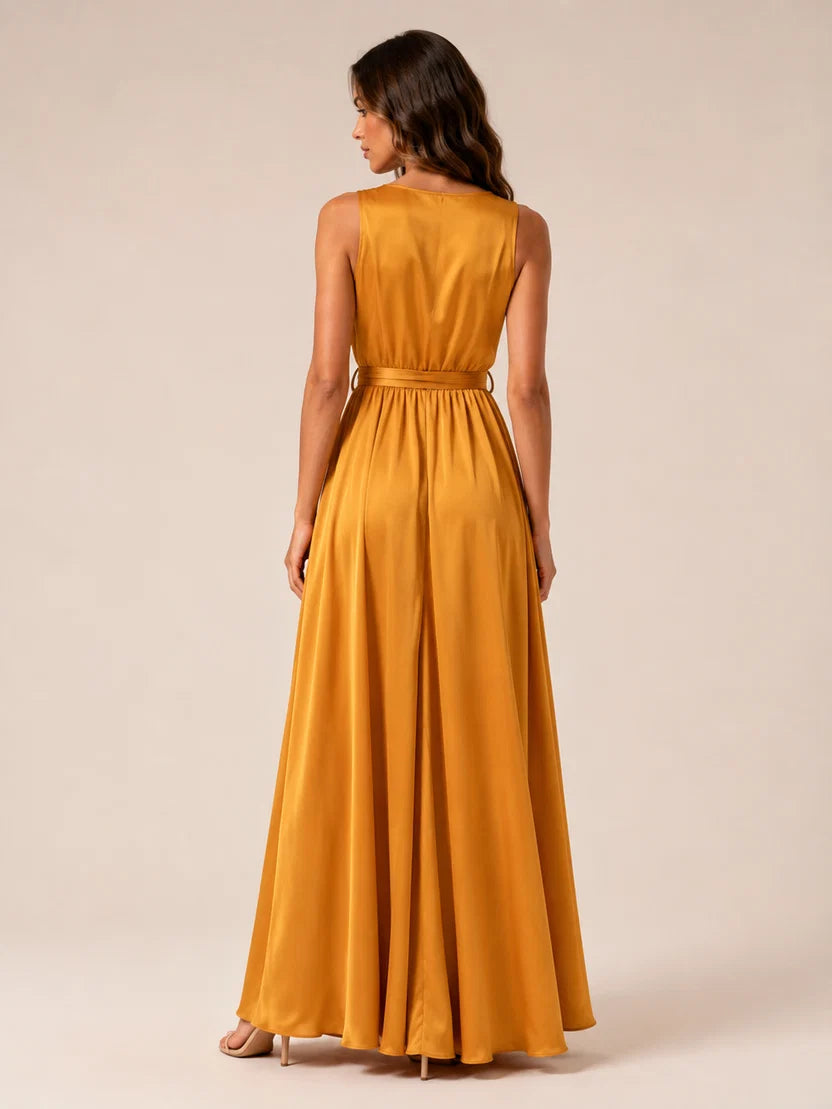 Lorena Robe Maxi Portefeuille Femme à Col V avec Ceinture à Nouer Élégante Chic