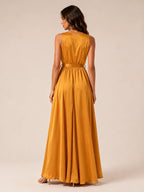 Lorena Robe Maxi Portefeuille Femme à Col V avec Ceinture à Nouer Élégante Chic