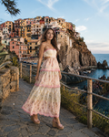 Lysandra Abito lungo floreale da donna con spalline sottili, inserti cut-out e romantici volant