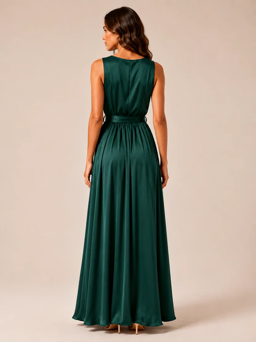Lorena Robe Maxi Portefeuille Femme à Col V avec Ceinture à Nouer Élégante Chic