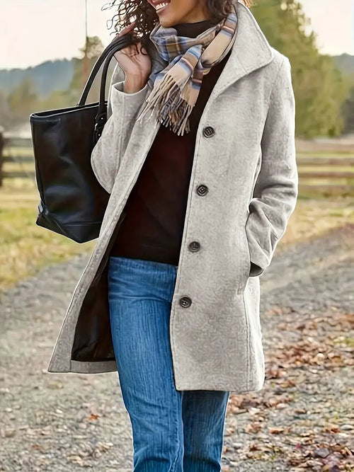 Avery Manteau Femme – Manteau Long Élégant avec Boutonnage Classique & Coupe Intemporelle