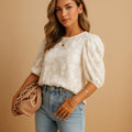 Élodine Blouse Fleurie à Manches Bouffantes et Col Rond au Style Romantique Élégant