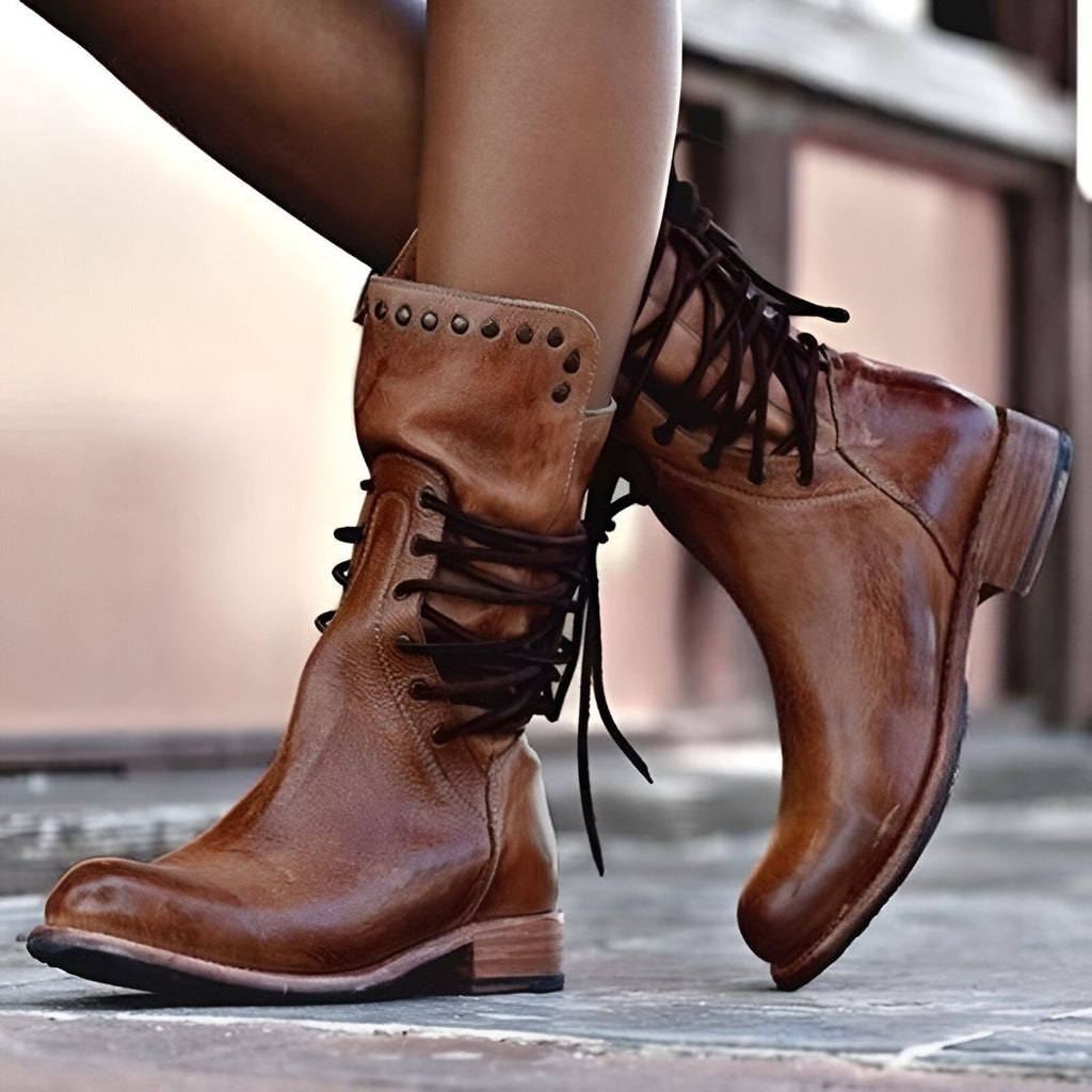 Peyton Bottines Femme – Bottes à Lacets en Cuir Véritable avec Style Vintage Élégant