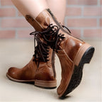 Peyton Bottines Femme – Bottes à Lacets en Cuir Véritable avec Style Vintage Élégant