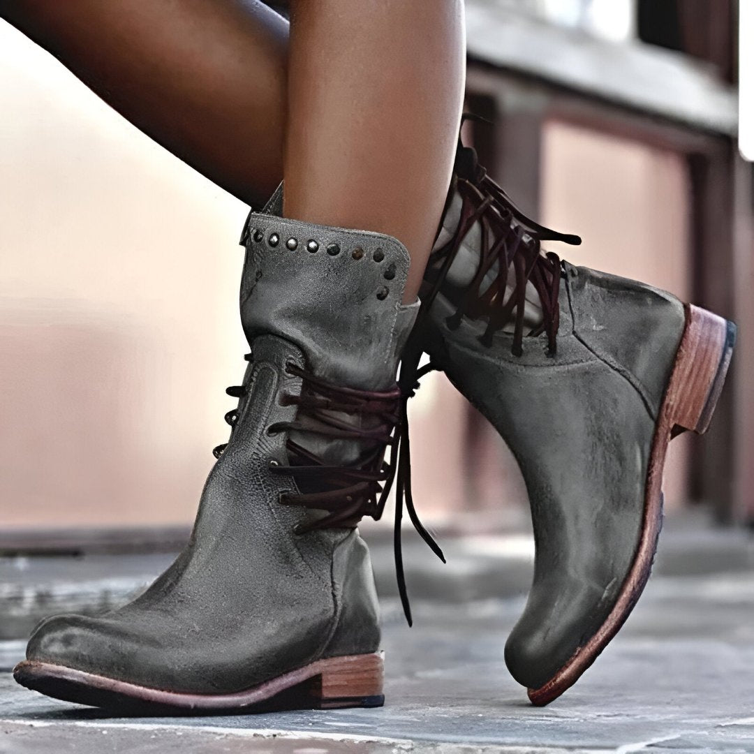Peyton Bottines Femme – Bottes à Lacets en Cuir Véritable avec Style Vintage Élégant