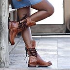 Peyton Bottines Femme – Bottes à Lacets en Cuir Véritable avec Style Vintage Élégant