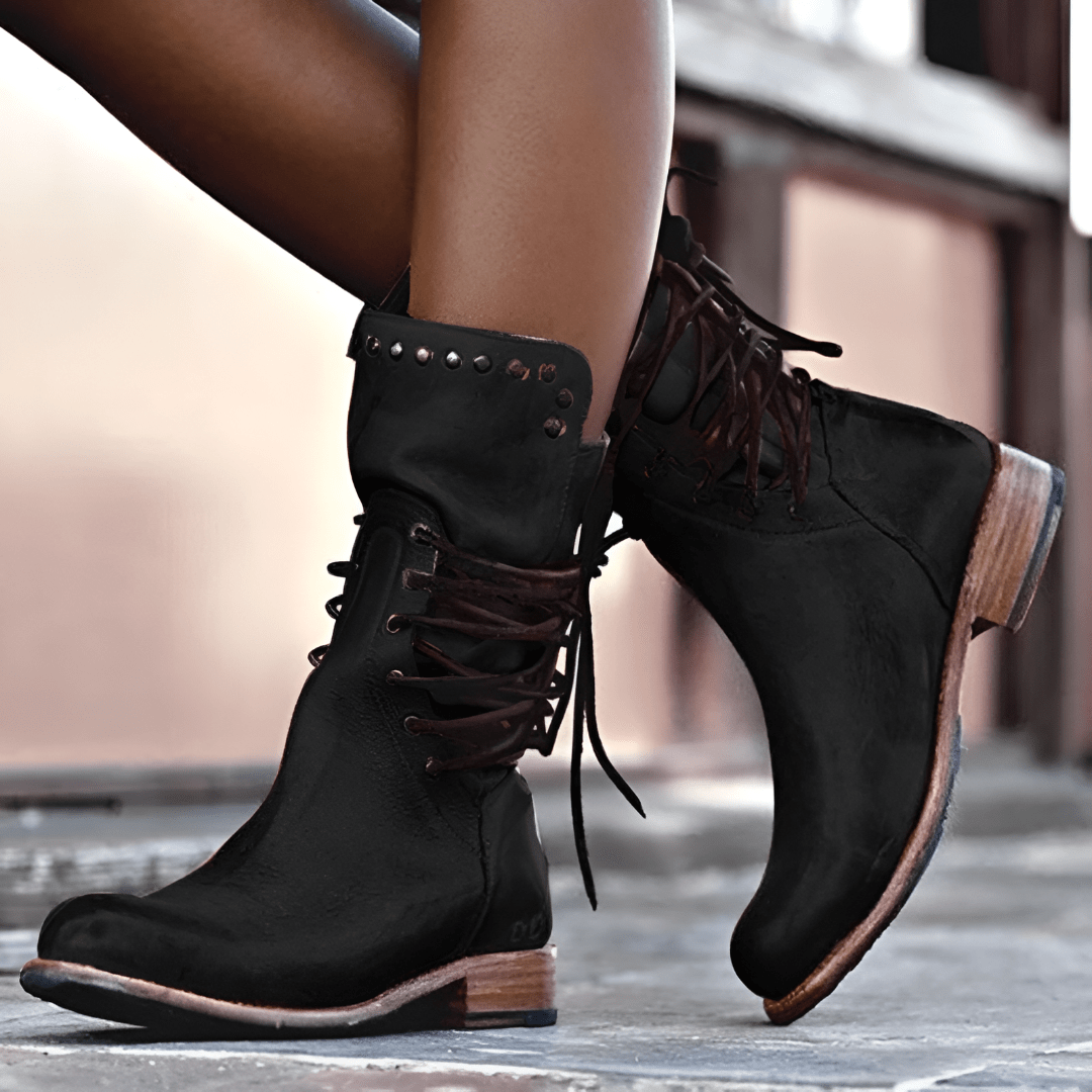 Peyton Bottines Femme – Bottes à Lacets en Cuir Véritable avec Style Vintage Élégant