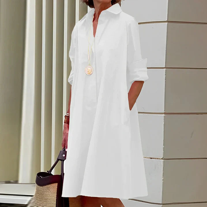Sabrina Robe Chemise Femme Mini à Manches Longues Élégante Boutonnée Chic