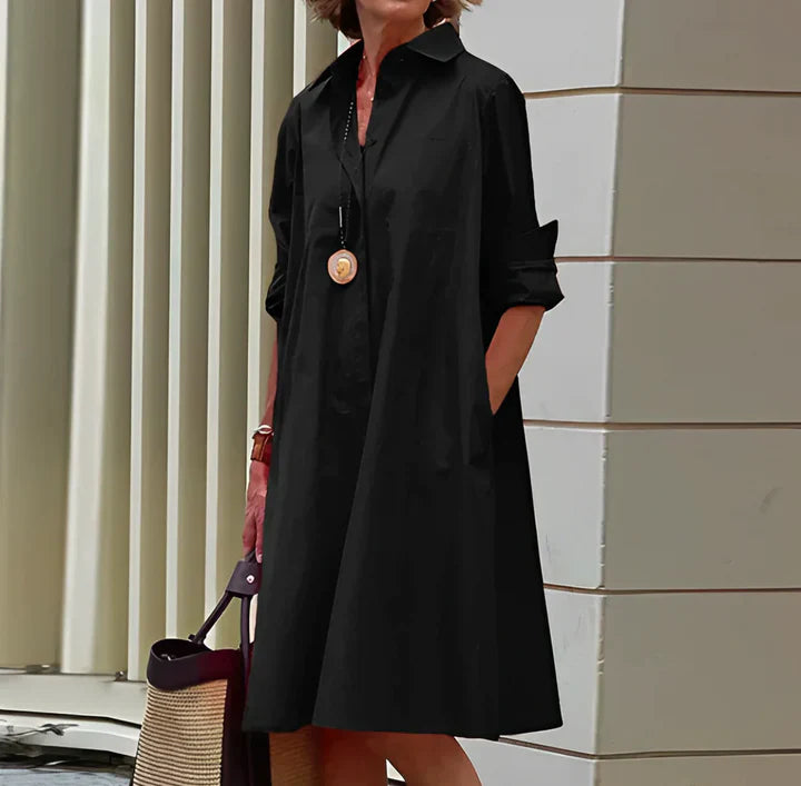 Sabrina Robe Chemise Femme Mini à Manches Longues Élégante Boutonnée Chic