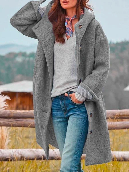 Sawyer Manteau Femme en Laine – Manteau Long à Capuche avec Boutonnage Élégant et Style Intemporel