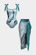 Arielle Women's Swimsuit Set – Shaping Swimsuit with Matching Pareo, Abstract Print, and Tie Straps  