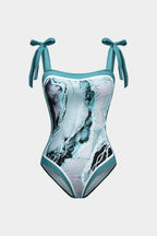 Arielle Women's Swimsuit Set – Shaping Swimsuit with Matching Pareo, Abstract Print, and Tie Straps  