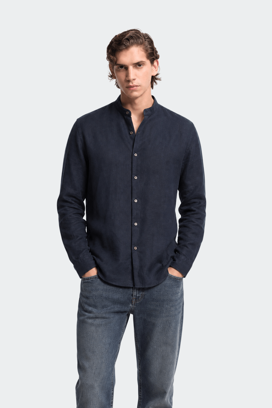 Marcel Chemise Homme à Col Mao – Chemise Décontractée en Lin avec Boutonnage Classique