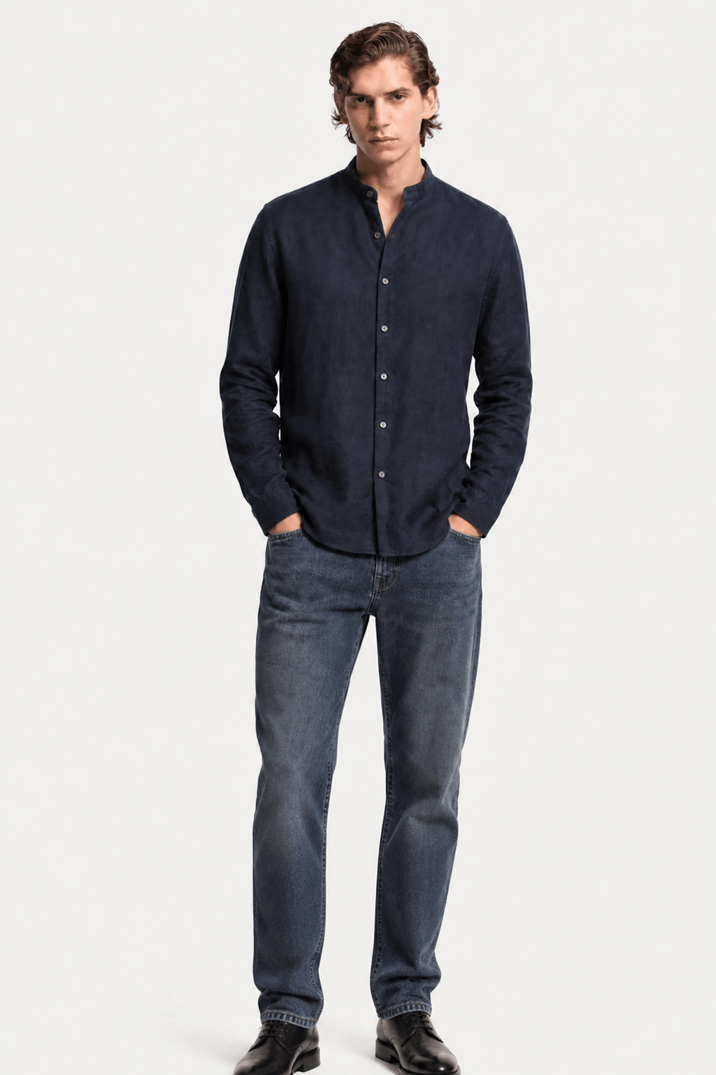 Marcel Chemise Homme à Col Mao – Chemise Décontractée en Lin avec Boutonnage Classique