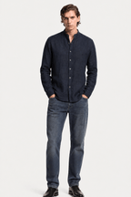 Marcel Chemise Homme à Col Mao – Chemise Décontractée en Lin avec Boutonnage Classique