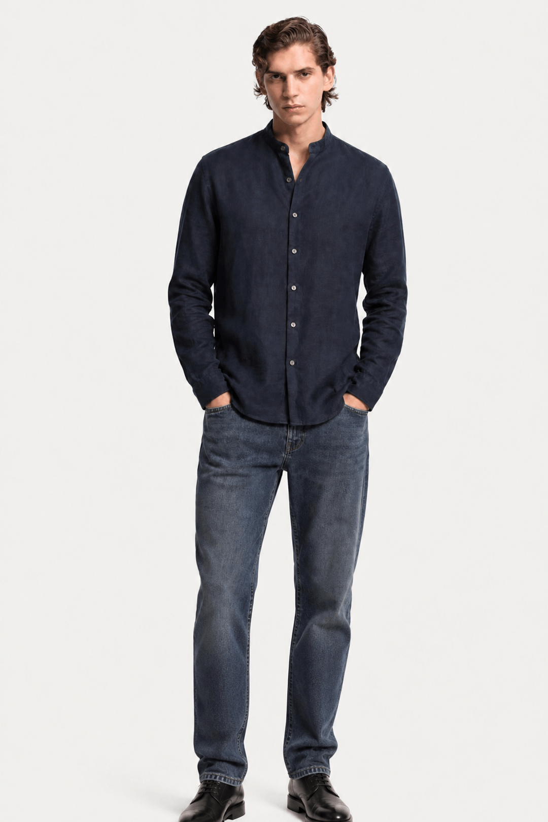 Marcel Chemise Homme à Col Mao – Chemise Décontractée en Lin avec Boutonnage Classique