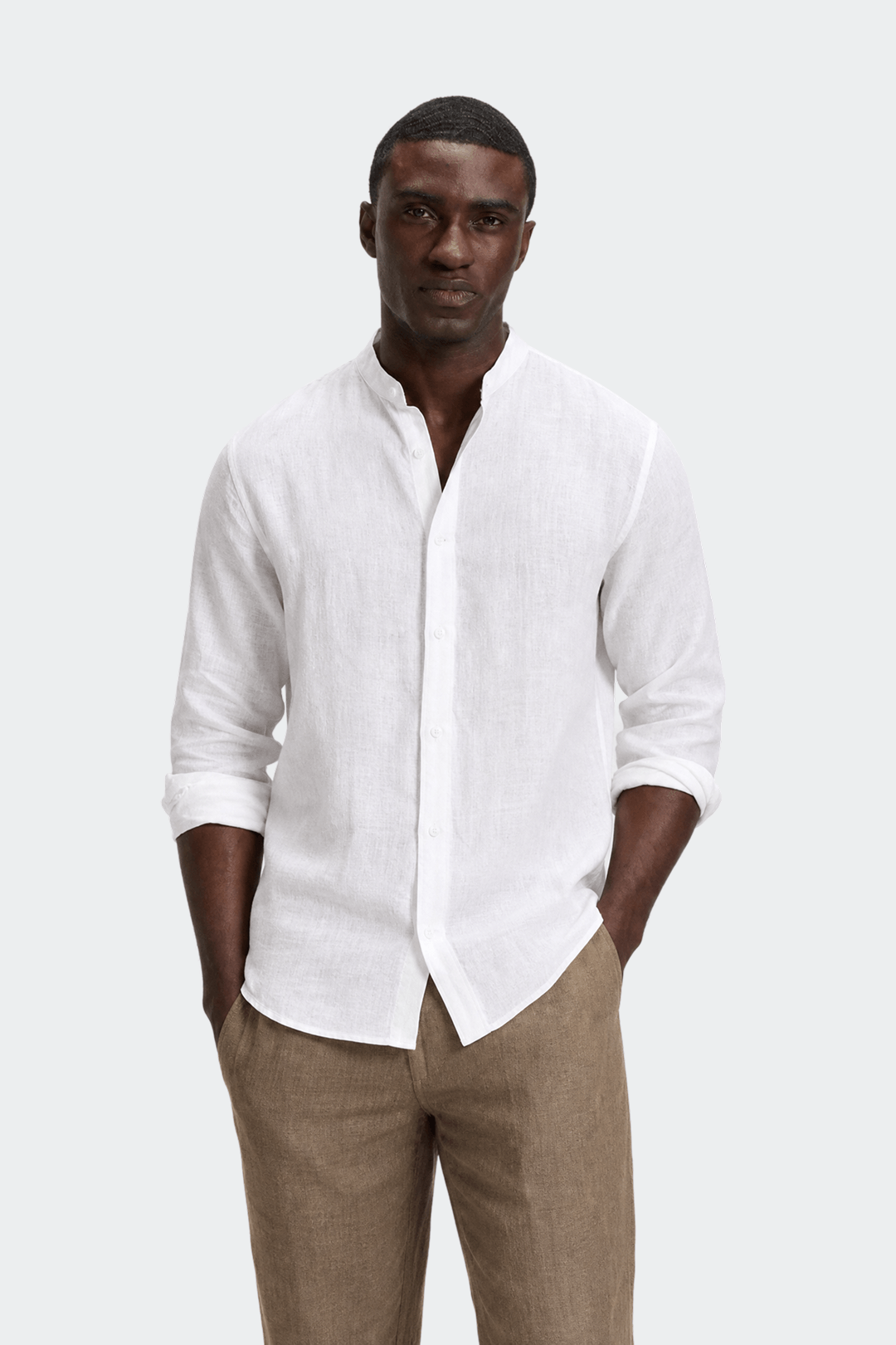 Marcel Chemise Homme à Col Mao – Chemise Décontractée en Lin avec Boutonnage Classique