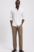 Marcel Chemise Homme à Col Mao – Chemise Décontractée en Lin avec Boutonnage Classique