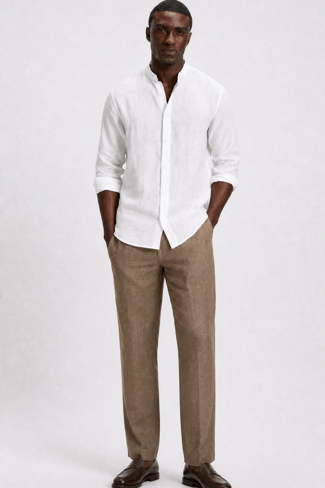 Marcel Chemise Homme à Col Mao – Chemise Décontractée en Lin avec Boutonnage Classique