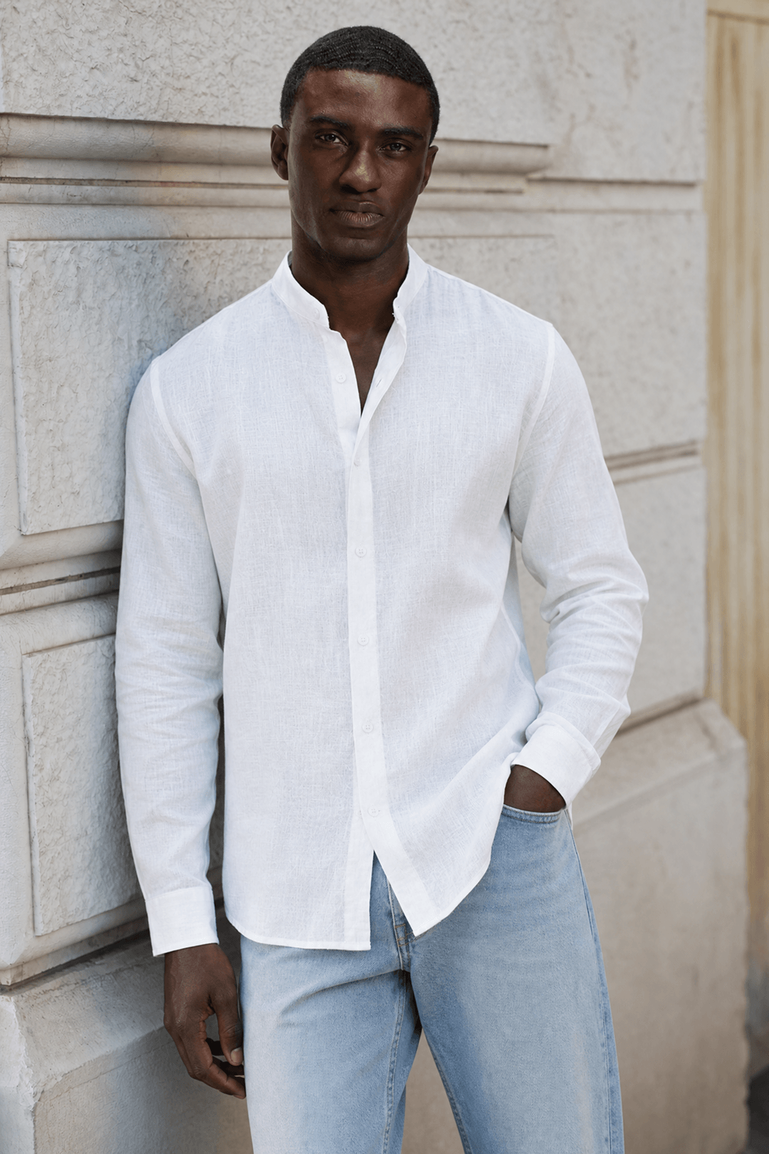 Marcel Chemise Homme à Col Mao – Chemise Décontractée en Lin avec Boutonnage Classique