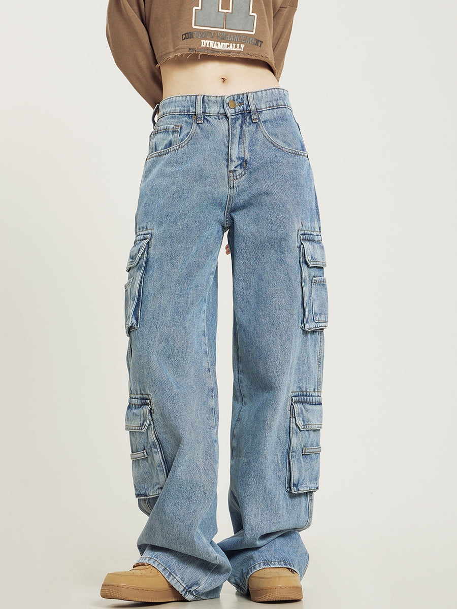 Janelle Jean Cargo Baggy Femme – Jean Ample Décontracté avec Poches Cargo Fonctionnelles