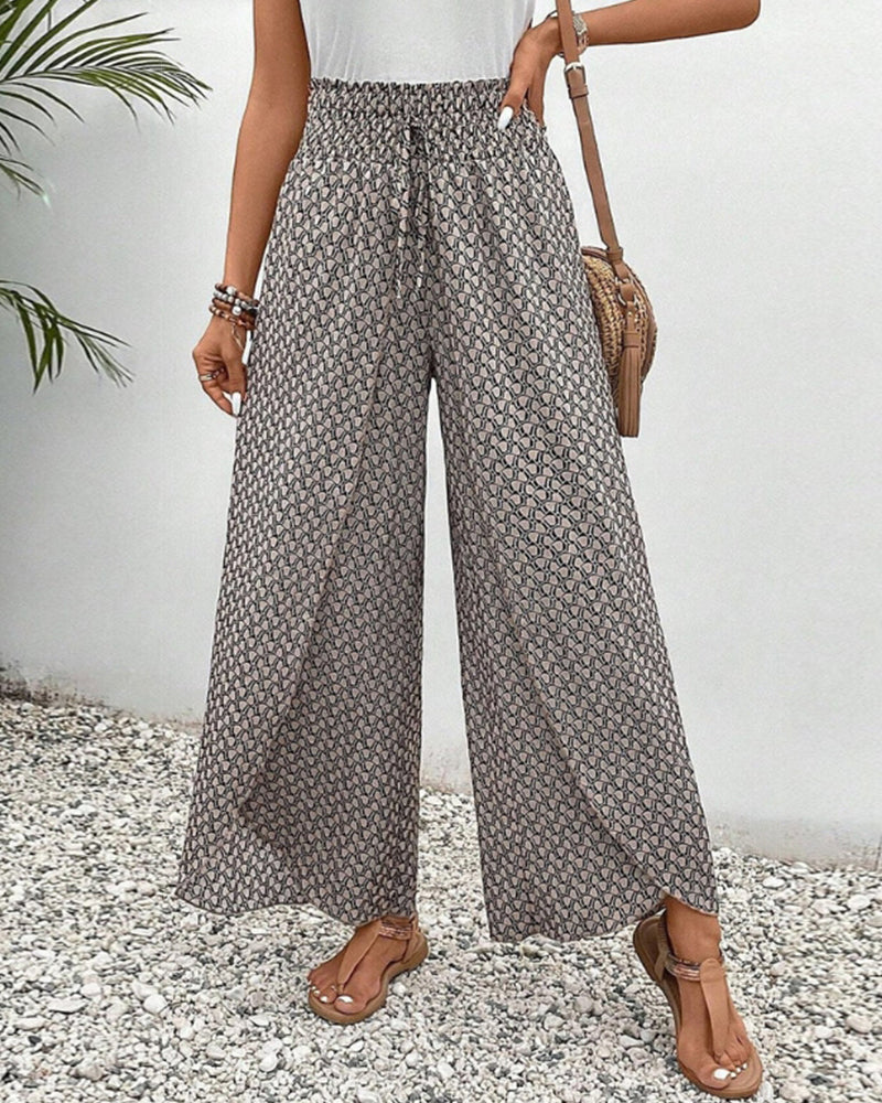 Bailey Pantalon Large Femme – Taille Haute Élégante avec Motif Imprimé et Coupe Fluide