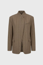 Nadège Blazer Femme Oversize – Blazer à Carreaux avec Col Montant et Fermeture Asymétrique