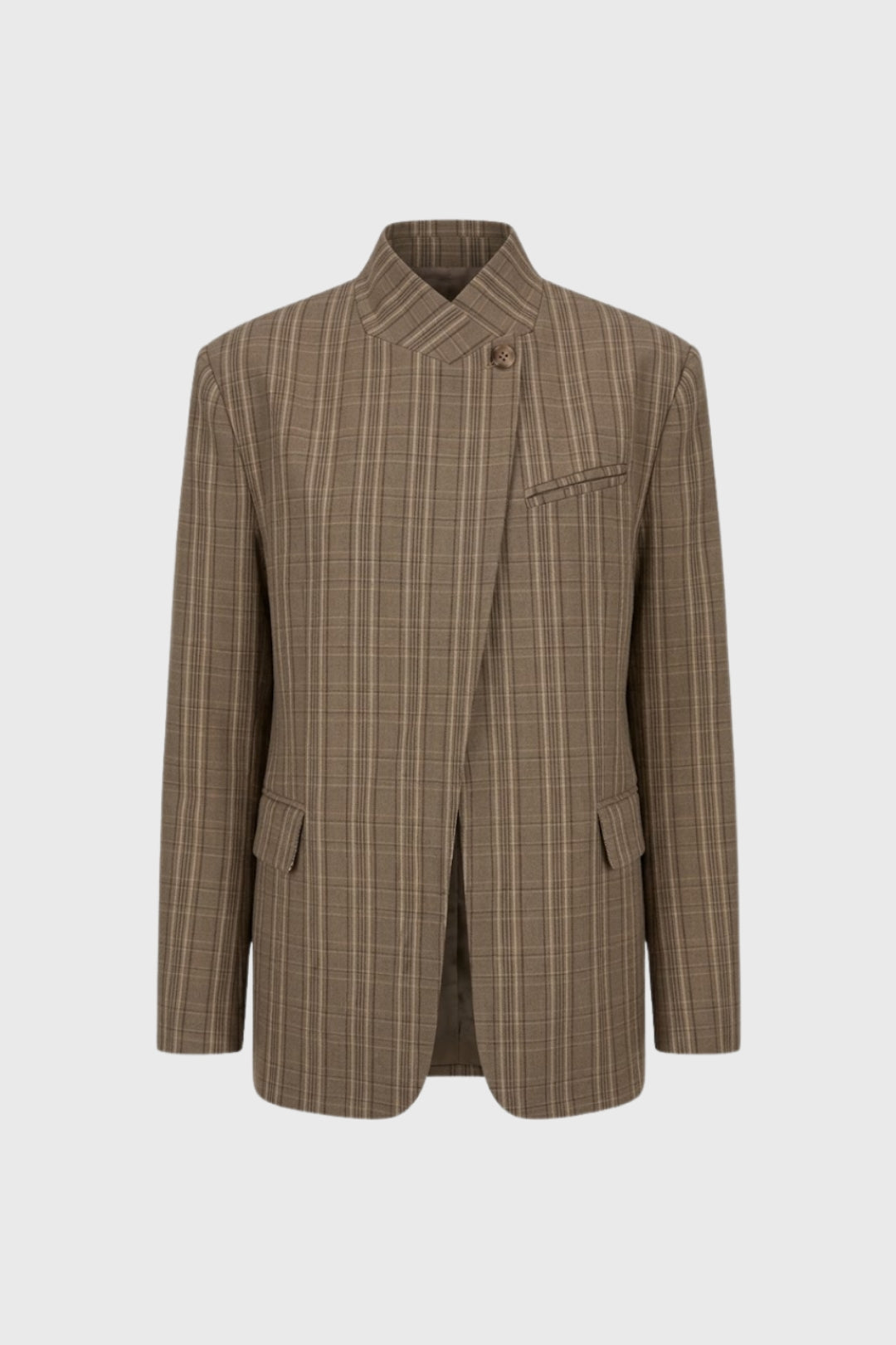 Nadège Blazer Femme Oversize – Blazer à Carreaux avec Col Montant et Fermeture Asymétrique