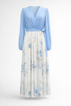 Clarisse Robe Maxi Femme – Robe Fleurie à Col V avec Manches Longues Élégantes
