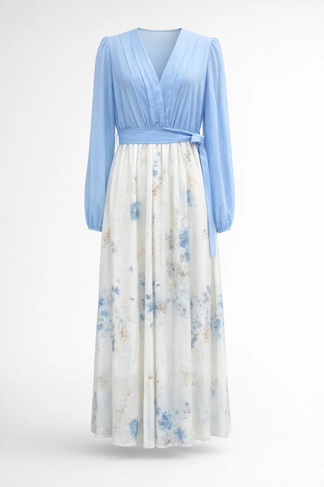 Vestido maxi para mujer Clarisse – Vestido floral con escote en V y mangas largas elegantes