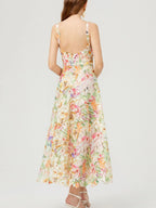 Victoire – Vestido midi de mujer con estampado floral de encaje y tirantes finos, estilo refinado