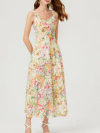 Victoire – Vestido midi de mujer con estampado floral de encaje y tirantes finos, estilo refinado