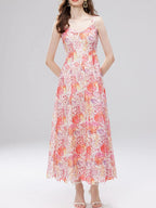 Victoire – Vestido midi de mujer con estampado floral de encaje y tirantes finos, estilo refinado