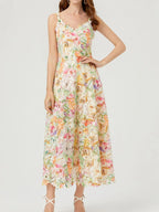 Victoire – Vestido midi de mujer con estampado floral de encaje y tirantes finos, estilo refinado