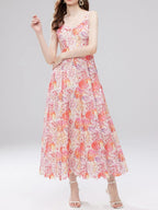 Victoire – Vestido midi de mujer con estampado floral de encaje y tirantes finos, estilo refinado