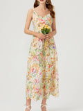 Victoire – Vestido midi de mujer con estampado floral de encaje y tirantes finos, estilo refinado