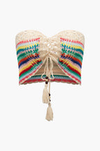 Cyrielle Ensemble Crochet Femme – Bustier à Lacets avec Short Bohème Multicolore