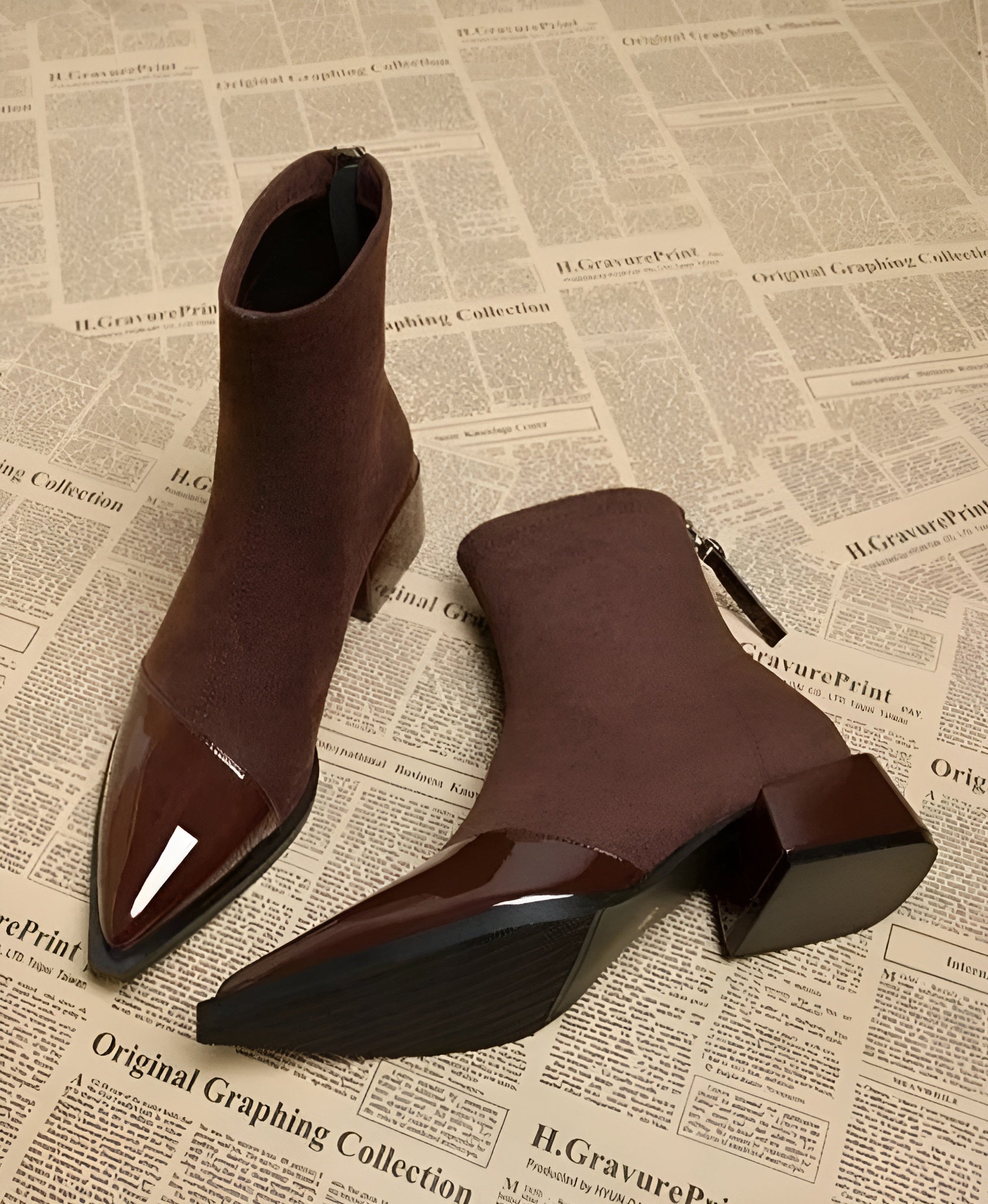 Véronique Bottines Femme – Bottines Élégantes à Talon Bloc avec Finition Vernie et Bout Pointu