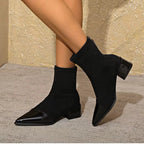 Véronique Bottines Femme – Bottines Élégantes à Talon Bloc avec Finition Vernie et Bout Pointu