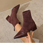 Véronique Bottines Femme – Bottines Élégantes à Talon Bloc avec Finition Vernie et Bout Pointu